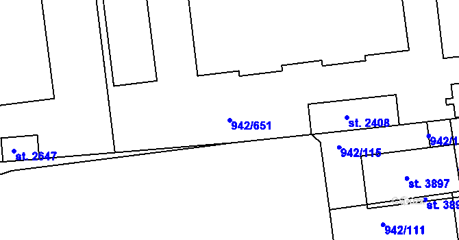 Parcela st. 942/651 v KÚ Nový Hradec Králové, Katastrální mapa