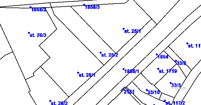 Parcela st. 25/2 v KÚ Kukleny, Katastrální mapa