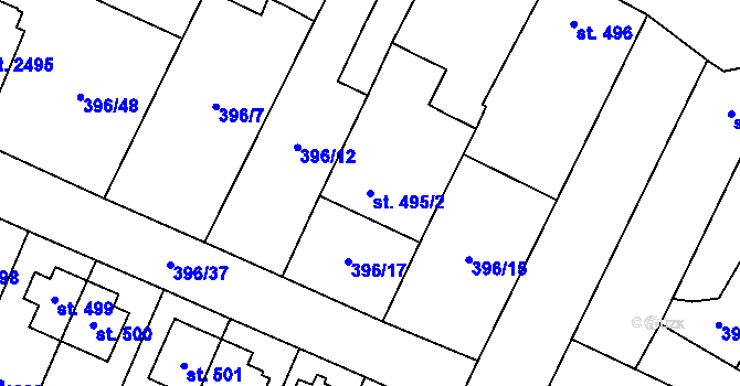 Parcela st. 495/2 v KÚ Kukleny, Katastrální mapa