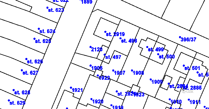 Parcela st. 497 v KÚ Kukleny, Katastrální mapa