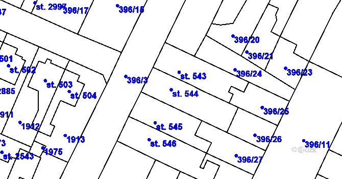 Parcela st. 544 v KÚ Kukleny, Katastrální mapa