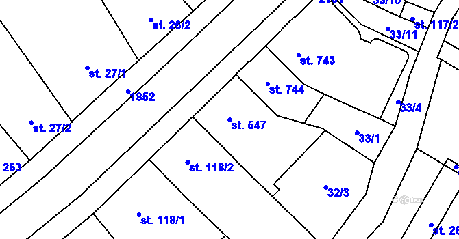 Parcela st. 547 v KÚ Kukleny, Katastrální mapa