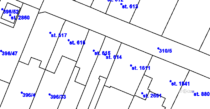 Parcela st. 614 v KÚ Kukleny, Katastrální mapa