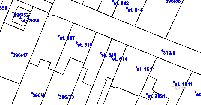 Parcela st. 615 v KÚ Kukleny, Katastrální mapa