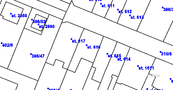Parcela st. 616 v KÚ Kukleny, Katastrální mapa