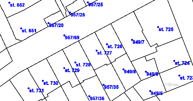 Parcela st. 727 v KÚ Kukleny, Katastrální mapa