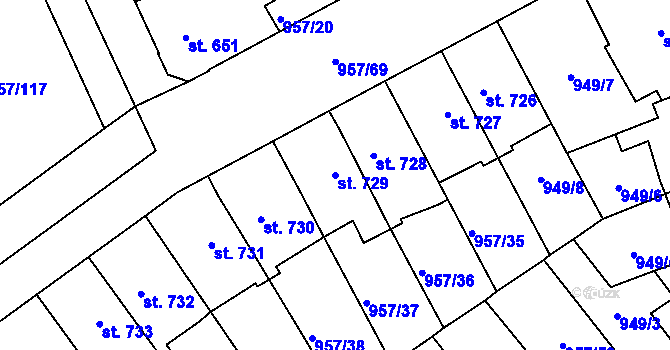Parcela st. 729 v KÚ Kukleny, Katastrální mapa