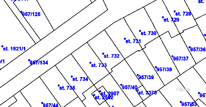 Parcela st. 732 v KÚ Kukleny, Katastrální mapa