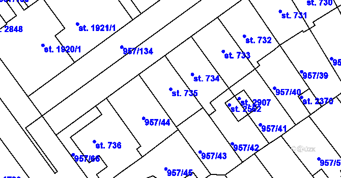 Parcela st. 735 v KÚ Kukleny, Katastrální mapa