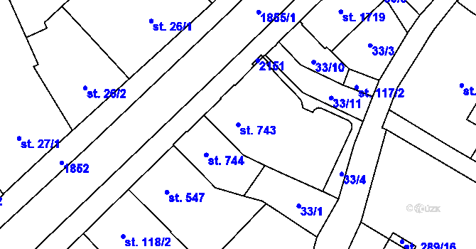 Parcela st. 743 v KÚ Kukleny, Katastrální mapa