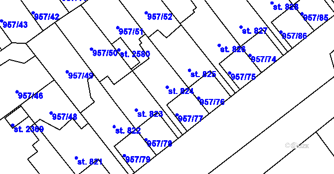 Parcela st. 824 v KÚ Kukleny, Katastrální mapa