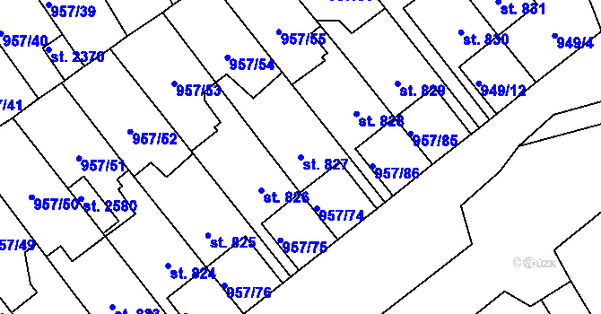Parcela st. 827 v KÚ Kukleny, Katastrální mapa