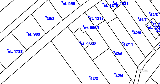 Parcela st. 966/2 v KÚ Kukleny, Katastrální mapa