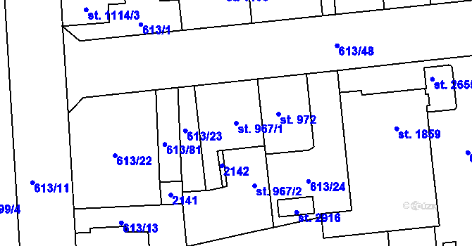 Parcela st. 967/1 v KÚ Kukleny, Katastrální mapa