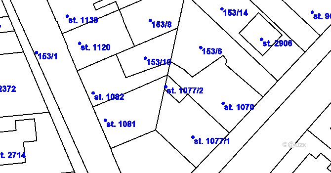 Parcela st. 1077/2 v KÚ Kukleny, Katastrální mapa