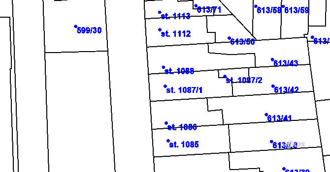 Parcela st. 1087/1 v KÚ Kukleny, Katastrální mapa