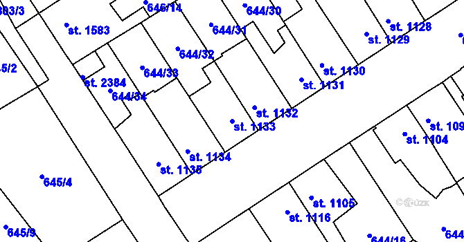 Parcela st. 1133 v KÚ Kukleny, Katastrální mapa