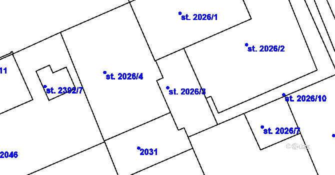 Parcela st. 2026/3 v KÚ Kukleny, Katastrální mapa
