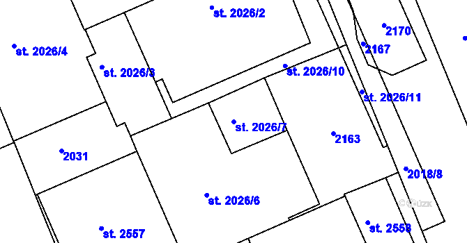 Parcela st. 2026/7 v KÚ Kukleny, Katastrální mapa