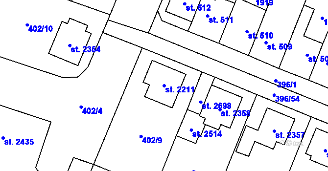 Parcela st. 2211 v KÚ Kukleny, Katastrální mapa