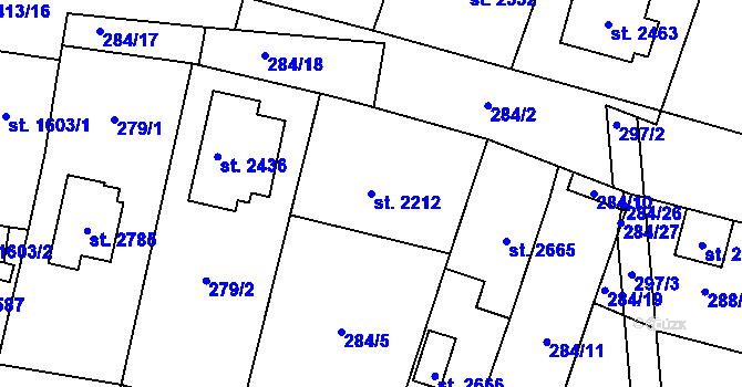Parcela st. 2212 v KÚ Kukleny, Katastrální mapa