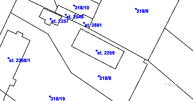 Parcela st. 2259 v KÚ Kukleny, Katastrální mapa