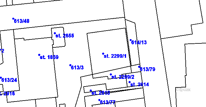 Parcela st. 2299/1 v KÚ Kukleny, Katastrální mapa