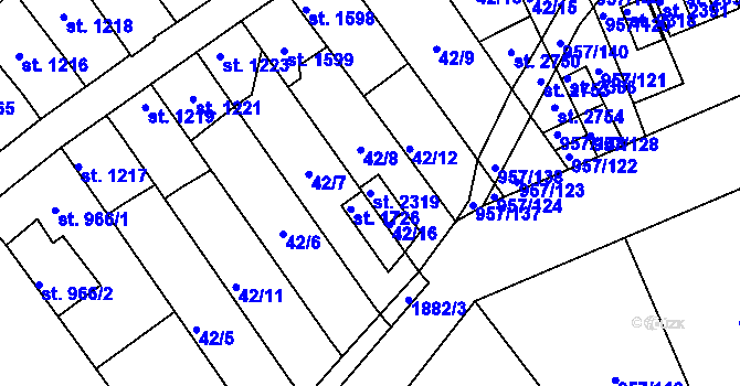 Parcela st. 2319 v KÚ Kukleny, Katastrální mapa