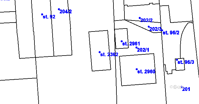 Parcela st. 2362 v KÚ Kukleny, Katastrální mapa