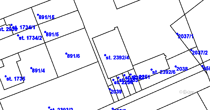 Parcela st. 2392/4 v KÚ Kukleny, Katastrální mapa