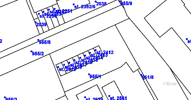 Parcela st. 2412 v KÚ Kukleny, Katastrální mapa