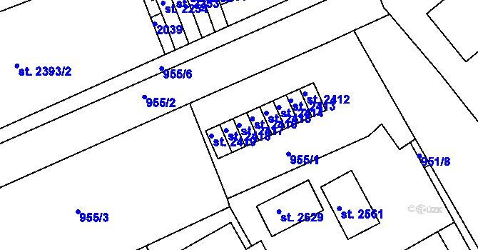 Parcela st. 2417 v KÚ Kukleny, Katastrální mapa