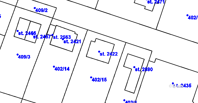 Parcela st. 2422 v KÚ Kukleny, Katastrální mapa