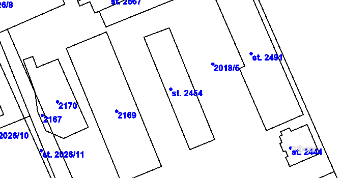 Parcela st. 2454 v KÚ Kukleny, Katastrální mapa