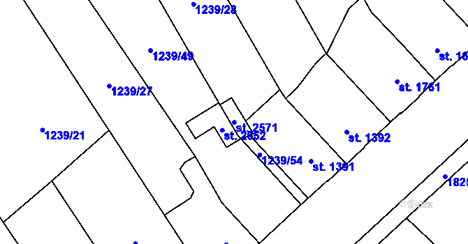 Parcela st. 2571 v KÚ Kukleny, Katastrální mapa