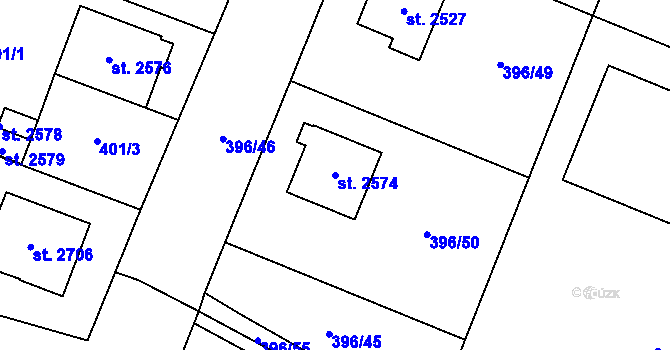 Parcela st. 2574 v KÚ Kukleny, Katastrální mapa
