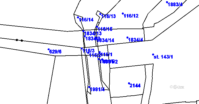 Parcela st. 115/1 v KÚ Kukleny, Katastrální mapa