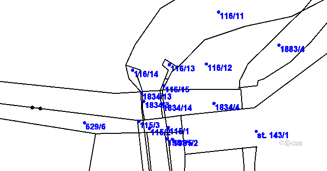 Parcela st. 116/15 v KÚ Kukleny, Katastrální mapa