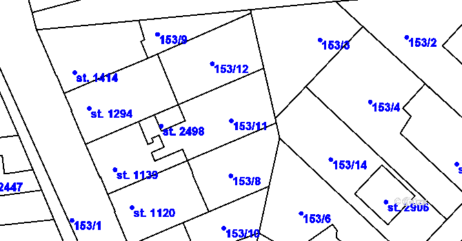 Parcela st. 153/11 v KÚ Kukleny, Katastrální mapa