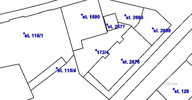 Parcela st. 172/4 v KÚ Kukleny, Katastrální mapa