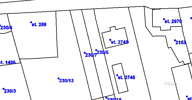 Parcela st. 230/5 v KÚ Kukleny, Katastrální mapa