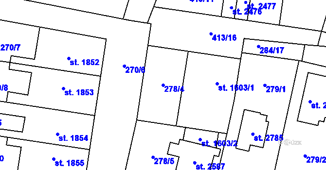 Parcela st. 278/4 v KÚ Kukleny, Katastrální mapa