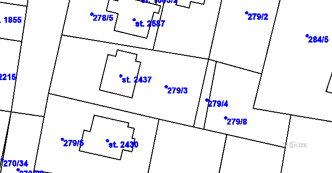 Parcela st. 279/3 v KÚ Kukleny, Katastrální mapa