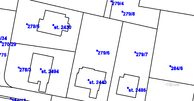 Parcela st. 279/6 v KÚ Kukleny, Katastrální mapa