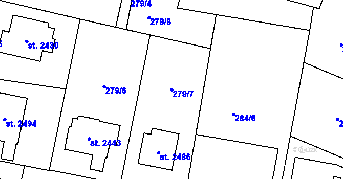 Parcela st. 279/7 v KÚ Kukleny, Katastrální mapa
