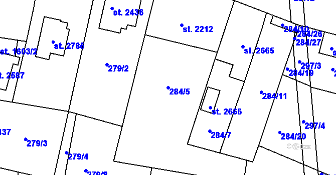 Parcela st. 284/5 v KÚ Kukleny, Katastrální mapa