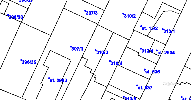 Parcela st. 310/3 v KÚ Kukleny, Katastrální mapa