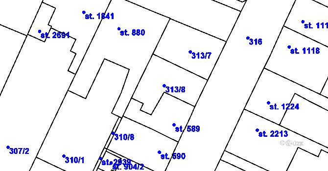 Parcela st. 313/8 v KÚ Kukleny, Katastrální mapa