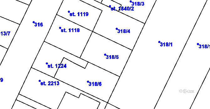Parcela st. 318/5 v KÚ Kukleny, Katastrální mapa