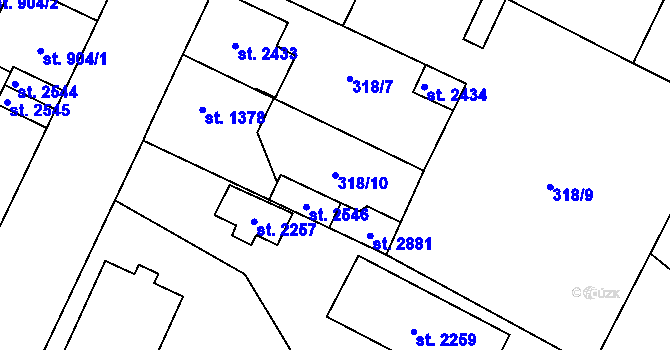 Parcela st. 318/10 v KÚ Kukleny, Katastrální mapa